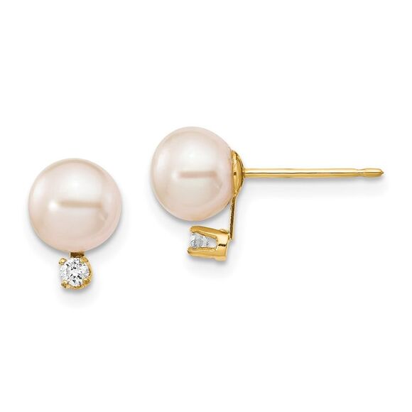 14k Yellow Gold 6-7mm Round Freshwater CultuPearl .06ct Diamond Post Earrings,All Products : American Fashion Style Bags On Sale